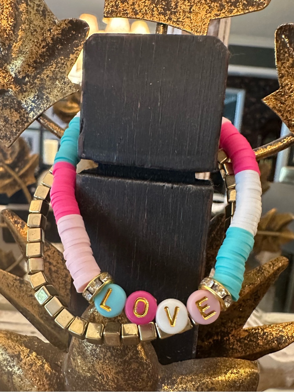 Beaded LOVE Stretch Bracelet Set - Pink, Turquoise, White